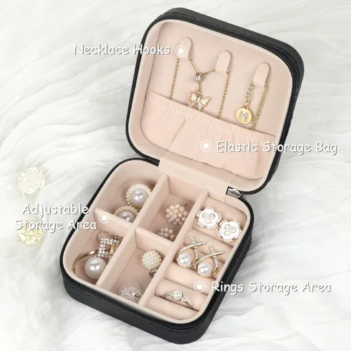 Miniatura 2 de MFXIP Estuche de Joyería de Viaje Pequeño Caja de Joyas Organizador de Joyas Estuche de Almacenamiento Portátil de Cuero PU Mini Estuche de Viaje