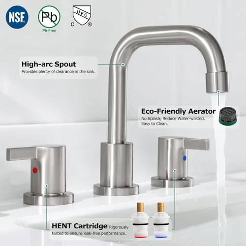 Miniatura 2 de PARLOS Grifo de baño generalizado de dos manijas con conjunto de drenaje emergente de metal y líneas de suministro de grifo cUPC, níquel cepillado
