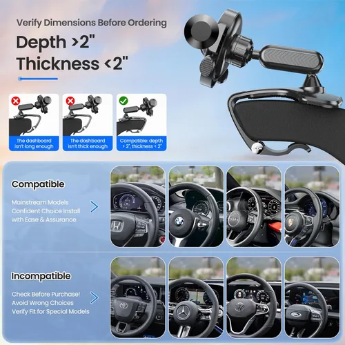 Miniatura 2 de Soporte para teléfono de automóvil, soporte de teléfono para salpicadero, rotación de 360 grados, diseño de clip multifuncional, soporte universal