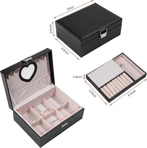 Miniatura 7 de valunell Joyero para niñas de dos capas de piel sintética con cerradura y espejo de corazón