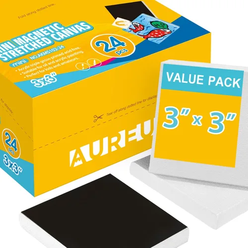 Miniatura 10 de AUREUO Mini panel de lienzo magnético de 4 x 4 pulgadas, paquete de 24 unidades, tablero de lienzo plano cuadrado pequeño con parte trasera