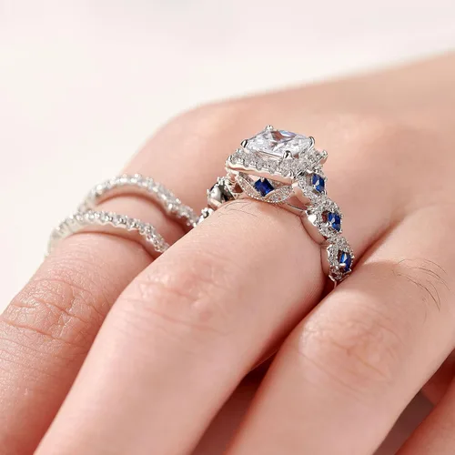 Miniatura 9 de Newshe - Juego de anillos de boda para él y para ella, de tungsteno y plata esterlina, con circonia cúbica, para la pareja, tallas 5 a 12