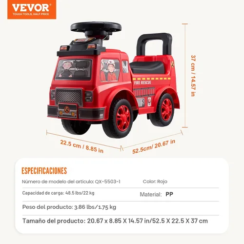 Miniatura 7 de VEVOR Coche de Paseo con Empuje para Niños Pequeños, Edades 19+ Meses, Coche de Carreras, Juguete de Paseo para Niños Pequeños que Pasa de Sentado a