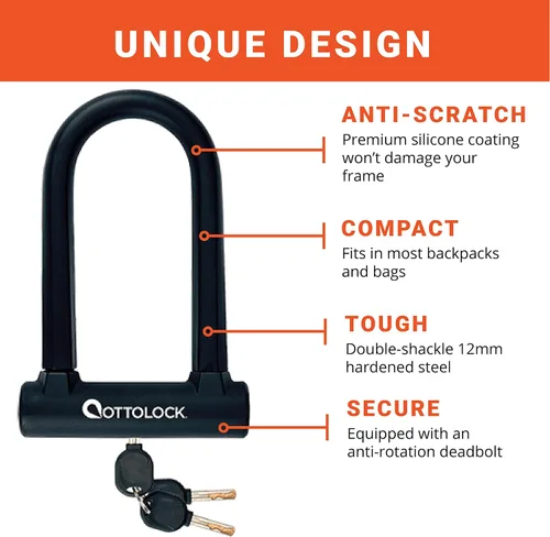 Miniatura 4 de OTTOLOCK Sidekick Compact U-Lock Candado de bicicleta ligero recubierto de silicona (negro) candados para bicicleta