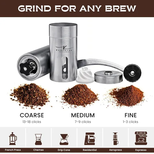 Miniatura 3 de Molinillo de café manual – 18 ajustes ajustables, molinillo cónico de grano de café de acero inoxidable, portátil, duradero y apto para viajes
