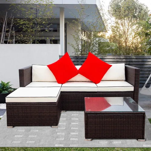 Miniatura 19 de Quarte Juego de muebles de patio de 4 piezas, sofá modular de mimbre de ratán PE para exteriores con acolchado y almohada, para porche, césped, Gris