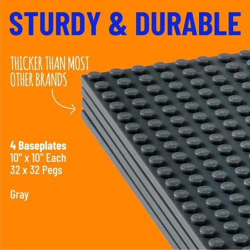 Miniatura 2 de Placas base clásicas de 10 נ10 pulgadas para la construcción con ladrillos por Strictly Briks, 100% compatible con todas las marcas principales; gris