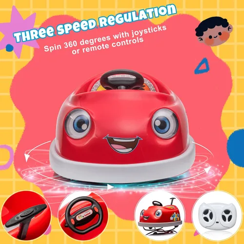 Miniatura 2 de Coche de parachoques eléctrico de batería dual de 12 V para niños con control remoto, giro de 360 grados, función de balancín de varilla de caballo