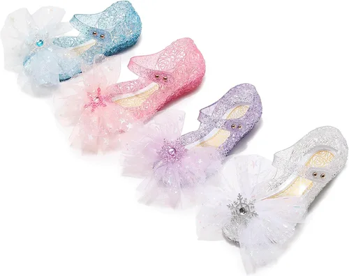 Miniatura 9 de OMGard Zapatos de gelatina para niñas, sandalias de cumpleaños de princesa de reina de la nieve para niñas pequeñas, sandalias azules con purpurina