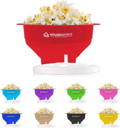 Miniatura 6 de Bol de silicona plegable, para microondas, con aire caliente para palomitas de maíz, con tapa y asas. Rojo
