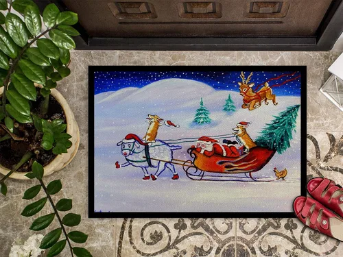 Miniatura 3 de Caroline's Treasures 7442MAT Corgi Highhacked - Felpudo de trineo de Papá Noel de 18 x 27 pulgadas, para interiores y exteriores, para entrada