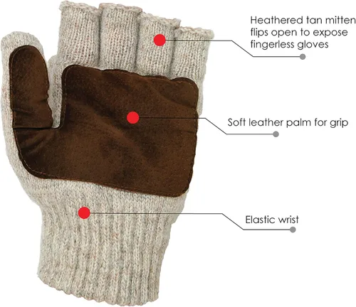 Miniatura 2 de Illinois Glove Company 360 Rag Wool Glomitt Flip Mitten 3M Thinsulate Forrado Tan