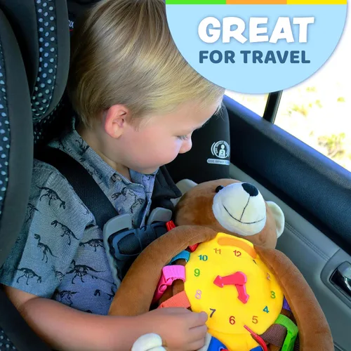Miniatura 7 de Buckle Toys Billy Bear - Mochila Montessori para niños pequeños con hebillas y actividades de aprendizaje, animal de peluche para habilidades