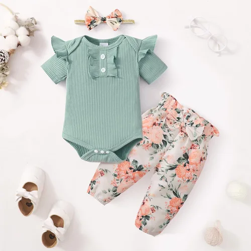 Miniatura 5 de Conjunto de ropa para bebé recién nacido, mameluco con pantalón floral, ropa de algodón para niñas