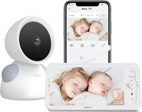 ARENTI Monitor de bebé, cámara WiFi 6 de 2K/3MP y audio, pantalla inalámbrica de 5 pulgadas, aplicación para teléfono inteligente, visión nocturna,