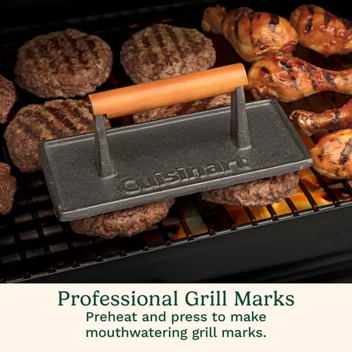 Miniatura 4 de Cuisinart - Prensa de parrilla de hierro fundido con mango de madera, prensa de hamburguesa rectangular antiadherente de alta resistencia con mango