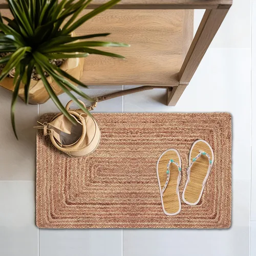 Miniatura 2 de COTTON CRAFT Alfombra de yute trenzada 100 % yute para puerta, alfombra pequeña tejida neutra reversible para entrada, cocina, sala de estar