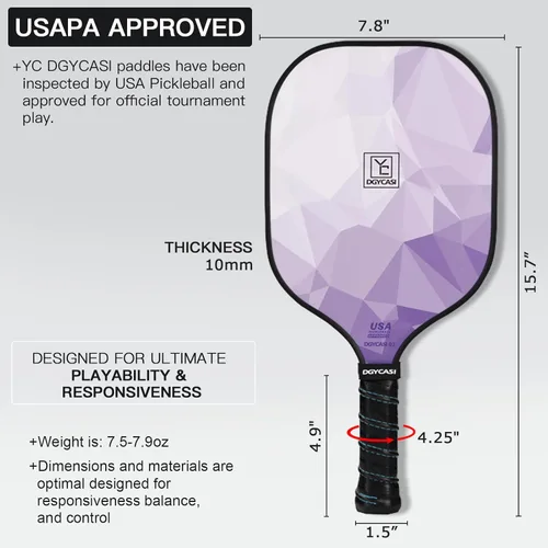 Miniatura 2 de YC DGYCASI Pickleball Paddles Set of 2, 2026 USAPA Approved Pickleball Set, Fiberglass Lightweight Pickle Ball Rackets 2 Pack, 2 Outdoor Pickleball