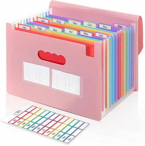 Miniatura 17 de SKYDUE Organizador de archivos de acordeón, carpeta de archivos expandible con 13 bolsillos, organizador portátil de recibos de papel para Negro
