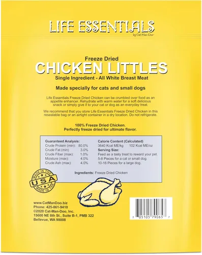 Miniatura 2 de Life Essentials Chicken Littles - Golosinas de pollo liofilizadas para gatos y perros pequeños, golosinas saludables de entrenamiento de un solo