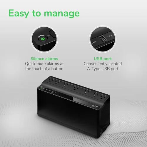 Miniatura 3 de APC - Batería de respaldo UPS y protector contra sobretensiones, fuente de alimentación de batería de respaldo de 600 VA/300 vatios, Back-UPS