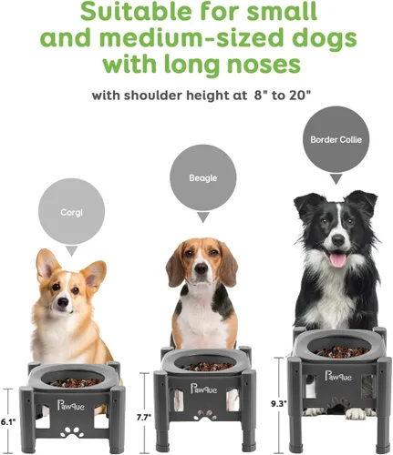 Miniatura 3 de Pawque Cuencos elevados de comida lenta para perros de 35 onzas con soporte ajustable (3 alturas de 6.1 pulgadas, 7.7 pulgadas, 9.3 pulgadas)