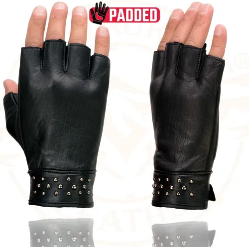 Miniatura 5 de Milwaukee Leather MG7761 - Guantes sin dedos de cuero negro con palma de gel para mujer, con elegantes «detalles en la muñeca» para motocicleta