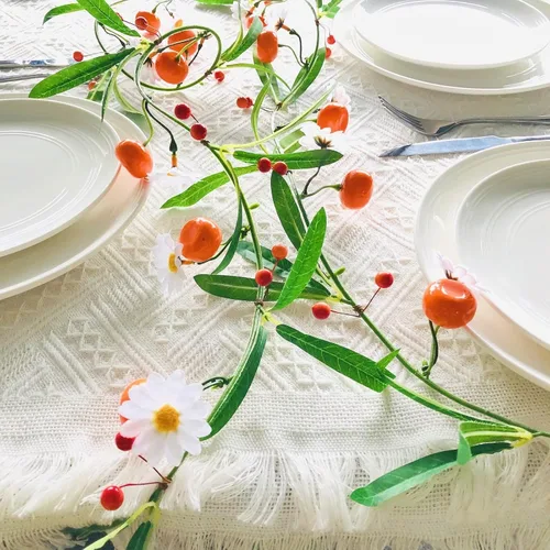 Guirnalda artificial de vid de plantas de mandarina, naranjas colgantes, bayas, kumquat, limón, blanco, guirnalda de flores para el hogar, jardín,