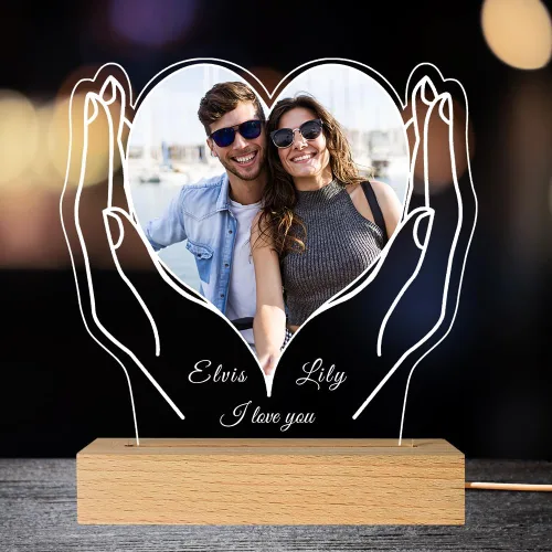 Miniatura 9 de Placa de fotos de acrílico LED personalizada, regalos de aniversario personalizados para parejas con nombres grabados, luz nocturna romántica