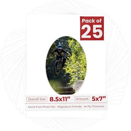 Miniatura 50 de Tapete de 8.5 x 11 pulgadas con corte biselado para fotos de 5 x 7 pulgadas, diseño ovalado, color azul bebé, sin ácidos, mate para proteger tus