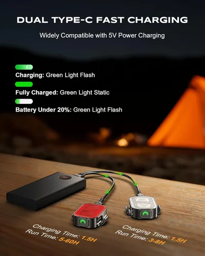Miniatura 4 de WOCBUY Luces de bicicleta, juego de luces de bicicleta recargables ultradelgadas y ligeras, [5+6 modos] Luces de bicicleta dobles USB-C delanteras