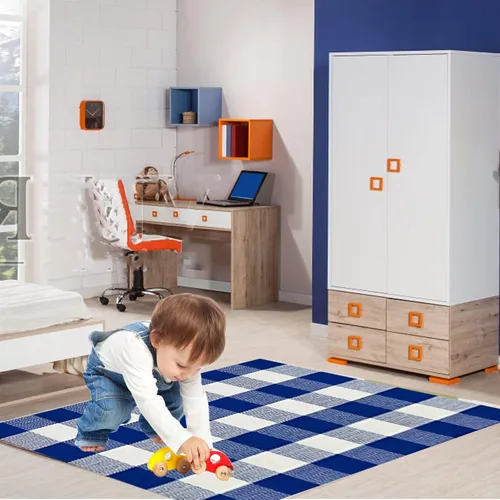Miniatura 7 de SEEKSEE - Alfombra de algodón a cuadros de búfalo 27.5"x43" azul y blanco, alfombra lavable para felpudo, alfombras de interior y exterior