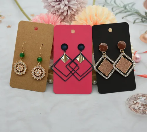 Miniatura 5 de Twavang Juego de portatarjetas para aretes, 100 tarjetas de exhibición de aretes de papel kraft, 100 pares transparentes de aretes con 100 bolsas