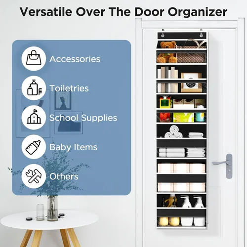 Miniatura 9 de Mefirt Organizador para colgar sobre la puerta, 6 estantes para colgar en la puerta con 6 bolsillos de gran capacidad, estantes colgantes para Negro