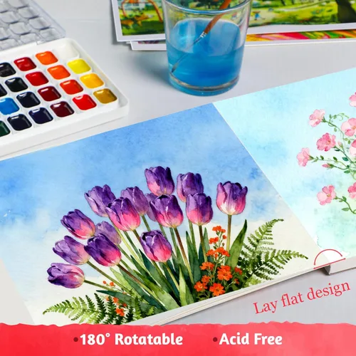 Miniatura 2 de Bloc de papel de acuarela, 30 hojas de prensa en caliente de 9 x 12 pulgadas, 140 lb/300 GSM, almohadilla de color de agua desgarrable 100% algodón