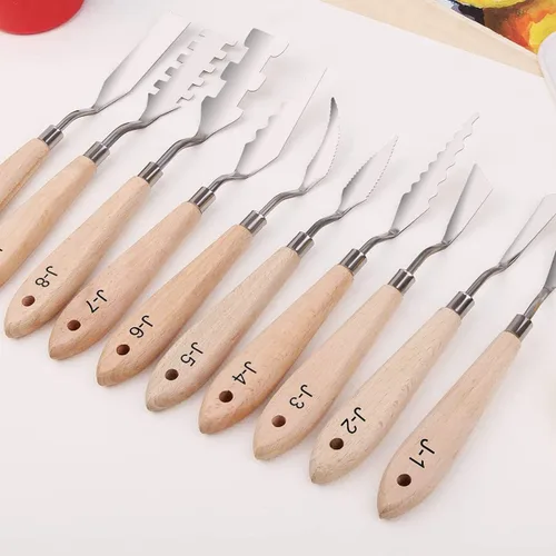 Miniatura 3 de Juego de cuchillos de pintura – 10 piezas de espátula de acero inoxidable, herramientas de pintura, cuchillos de metal, mango de madera