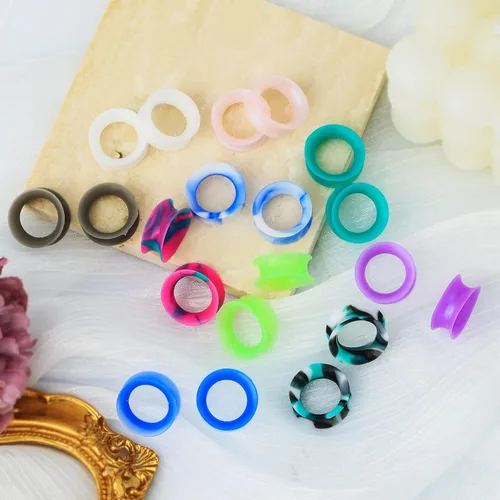 Miniatura 3 de Jewseen - 20 piezas de silicona suave para lóbulo de la oreja, túneles dilatadores, expansores de tapón, dilatadores de túnel dobles acampanados