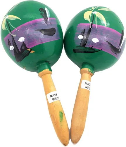 Miniatura 2 de Maracas de madera auténtica mexicana de 8 pulgadas hechas a mano (paquete de 2) (verde)