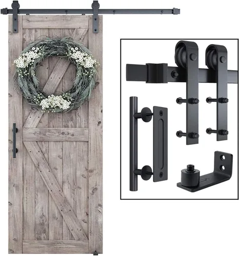SMARTSTANDARD Kit Completo de Herrajes para Puerta Corrediza de Granero de 5 Pies (Incluye Kit de Riel de 5 Pies y Juego de Manija y Guía de Piso),