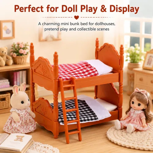 Miniatura 2 de Zerodeko Literas para casa de muñecas, casa de muñecas en miniatura, cama individual con escalera de PVC duradero, muebles de casa de muñecas dobles