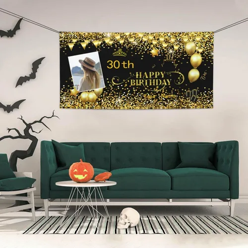 Miniatura 3 de Cartel personalizado de feliz cumpleaños con foto/nombre para mujeres, hombres, niños, fiesta de cumpleaños, suministros de decoración de interiores