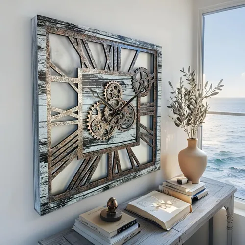 Miniatura 2 de ImprovingLife The Gears Clock - Reloj de pared cuadrado con engranaje móvil real de 24 pulgadas, estilo vintage, industrial, de gran tamaño, Gris