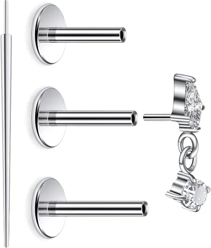 Miniatura 11 de 20G 18G 16G Astm F136 Titanio Sin Rosca Parte Trasera Plana Aretes Tragus Hélice Concha Joyería de Piercing Nariz Labio Anillos Hélice Frontal
