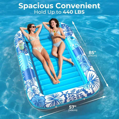 Miniatura 3 de Flotador inflable de bronceado para piscina con lona de protección, flotadores de piscina de 85 x 57 pulgadas para adultos con almohada, flotador