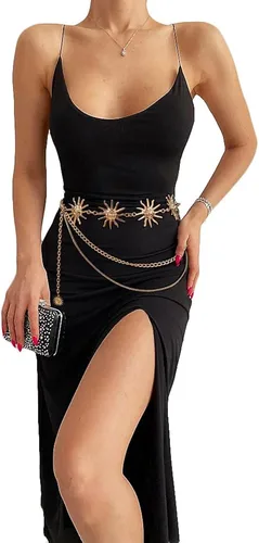 Miniatura 5 de Cinturón de cadena de metal de varias capas para mujer, estilo bohemio, para el sol, para el vientre, para la cintura