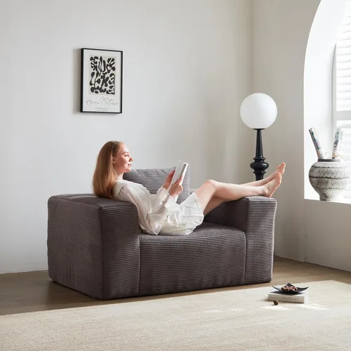 Miniatura 11 de Swbvs Sofá modular de 2 piezas, sofá de piso sin brazos, sofá de espuma comprimida sin montaje para sala de estar y apartamento Beige