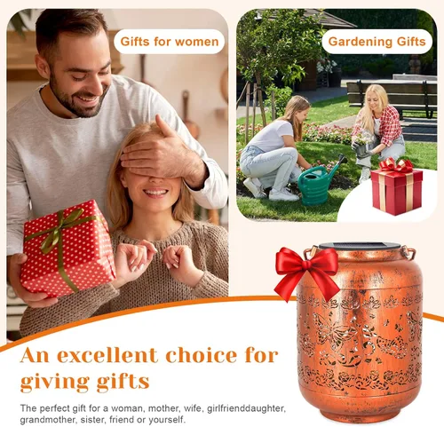 Miniatura 3 de Regalos de cumpleaños para mujeres, mamá, abuela, faroles solares de mariposa para exteriores, impermeables, cobre metal, luces solares colgantes
