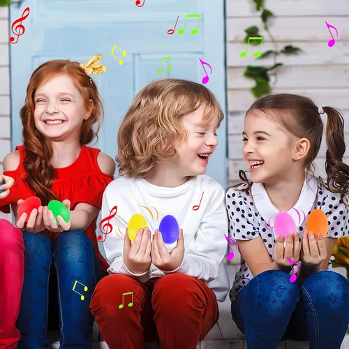 Miniatura 5 de Augshy 24 paquetes de instrumentos musicales agitadores para niños, 12 paquetes de coctelera de huevos y 12 paquetes de muñequera Jingle Bells