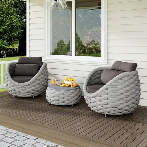 Miniatura 22 de Juego de muebles de patio de 4 piezas ensamblado, conjunto de sofá de conversación para exteriores de cuerda tejida a mano - Sofá de aluminio Cuerda
