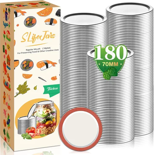 Miniatura 8 de SLifeJars Tapas y anillos para conservas de boca regular, 240 tapas y anillos para tarros Mason de 2.756 in y anillos para enlatado de boca regular